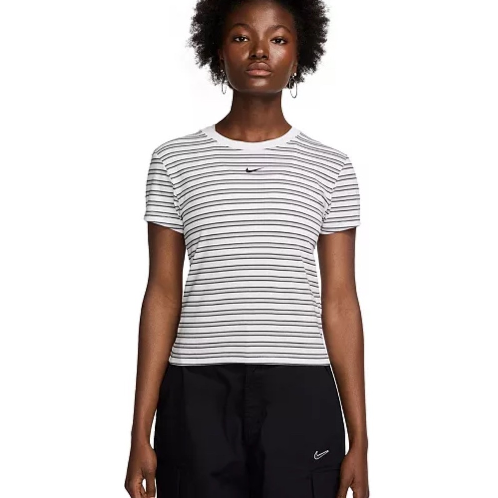 NWT Nike Sportswear Women's Chill Knit Slim Striped T-Shirt White XXL 2XL